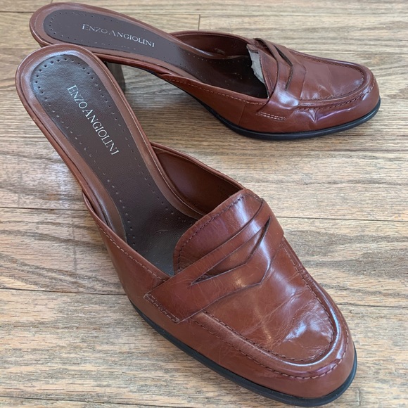 🌟ENZO ANGIOLINI LEATHER STACKED HEEL LOAFERS - Picture 1 of 6